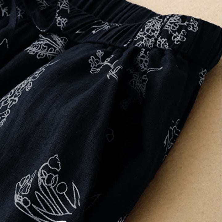 Buddha Stones Summer Casual Vintage Drawstring Floral Ankle Pants Women's Wide Leg Pants With Pocket - image 12