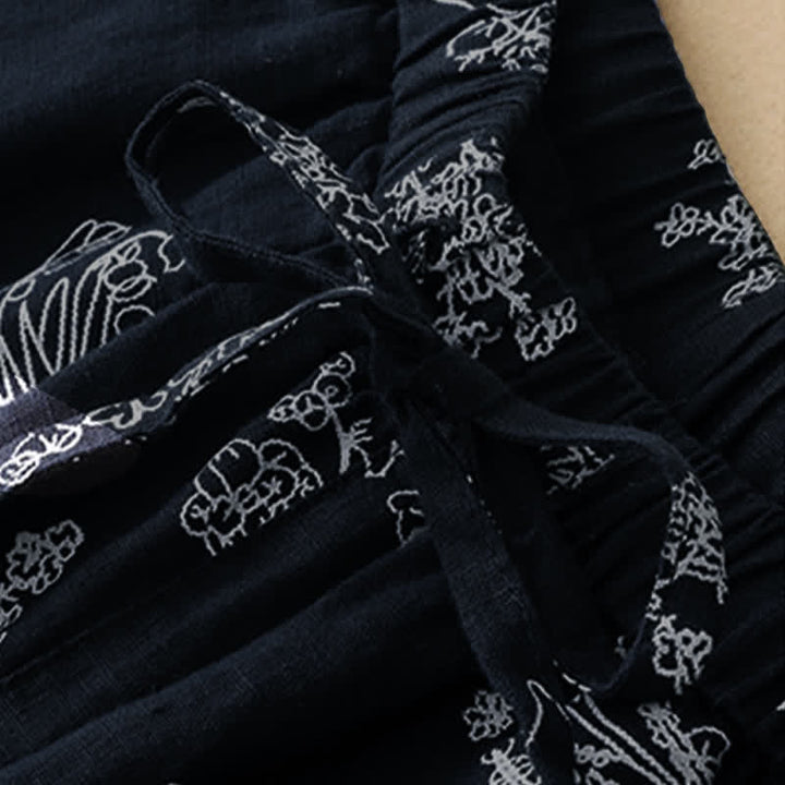 Buddha Stones Summer Casual Vintage Drawstring Floral Ankle Pants Women's Wide Leg Pants With Pocket - image 11