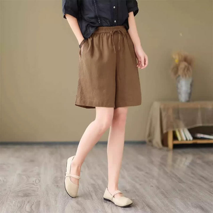 Buddha Stones Summer Casual Drawstring Solid Women's Shorts With Pocket - image 14