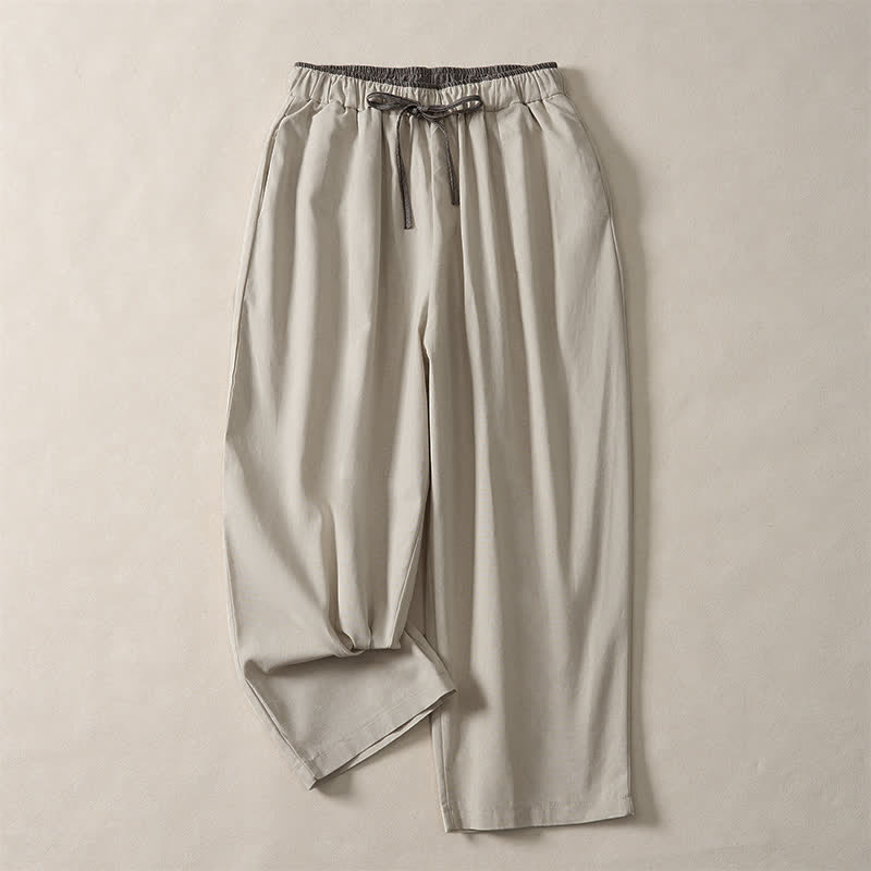 Buddha Stones Summer Casual Minimalist Drawstring Solid Cropped Pants Women's Harem Pants With Pocket - Beige - US8-10, UK/AU12-14, EU40-42 (2XL) - image 14