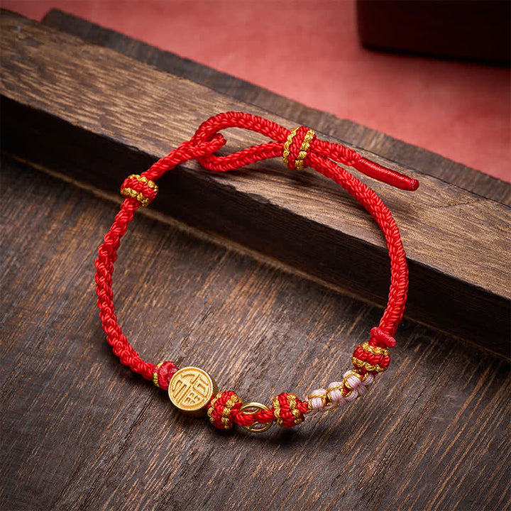 Buddha Stones Fu Character Copper Coins Red String Blessing Bracelet - image 2