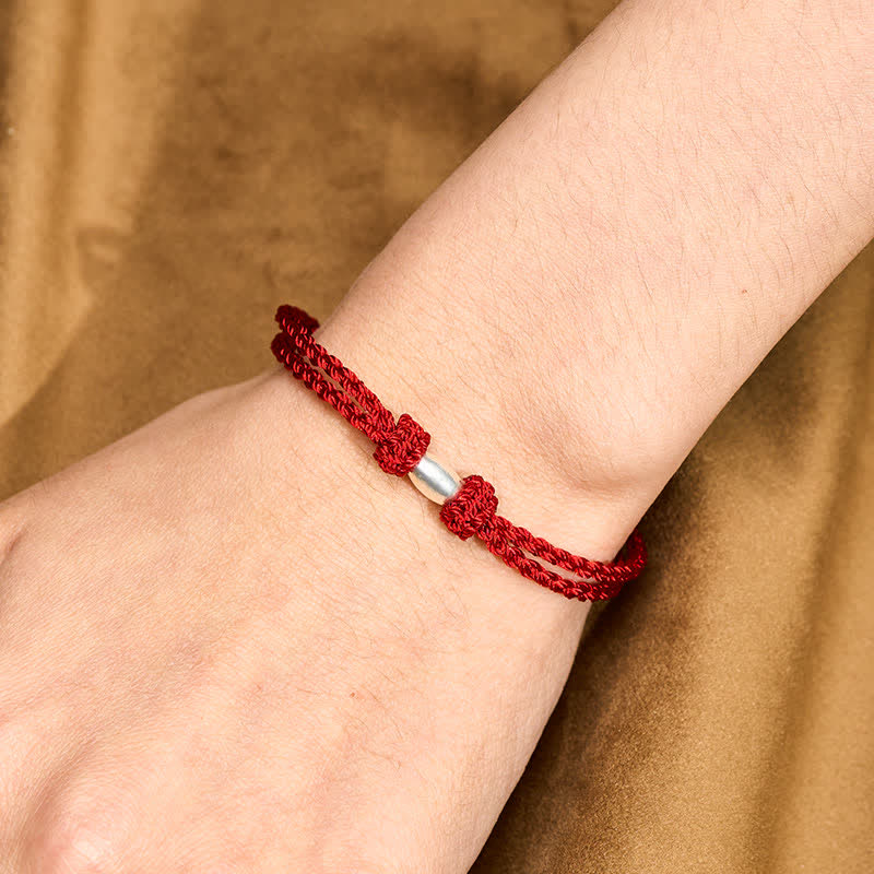 Buddha Stones 925 Sterling Silver Olive-Shaped Bead Red String Blessing Bracelet - image 4