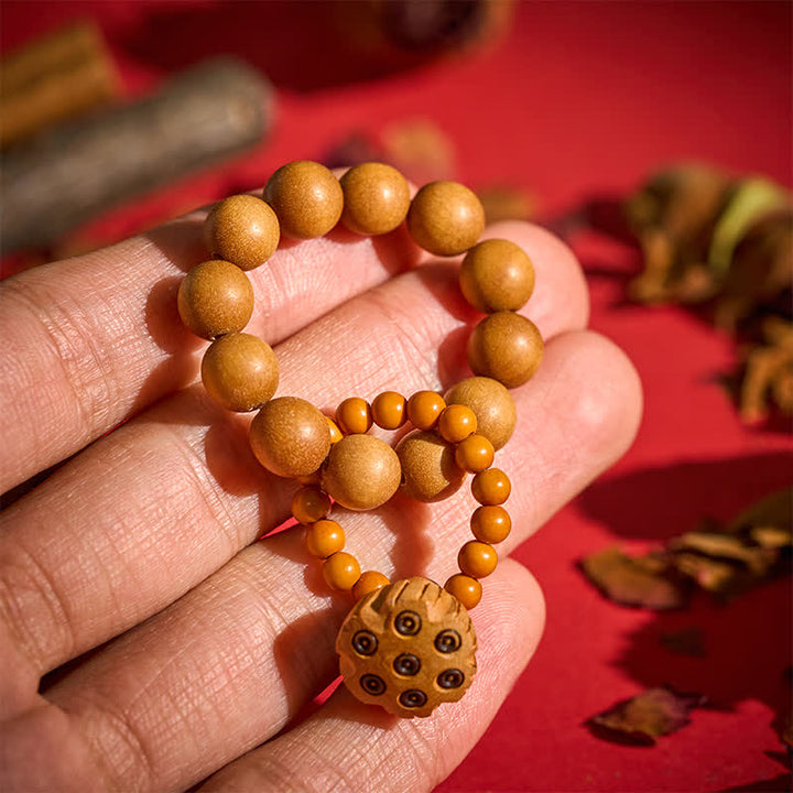Buddha Stones Green Sandalwood Lotus Pod Healing Hand-Polished Tactile Meditation Beads Decorations - Sandalwood(Protection ♥ Calm) - image 8
