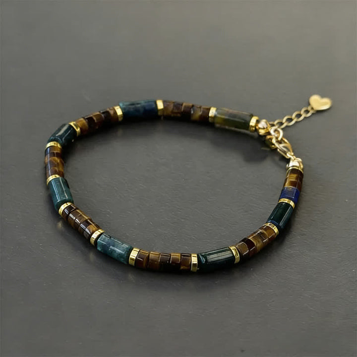Buddha Stones Lapis Lazuli Indian Agate Tiger Eye Cylindrical Bead Wisdom Bracelet - With Extender Chain(Wrist Circumference: 16-18cm) - image 1
