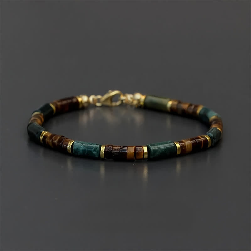 Buddha Stones Lapis Lazuli Indian Agate Tiger Eye Cylindrical Bead Wisdom Bracelet - No Extender Chain(Wrist Circumference: 15-16cm) - image 0