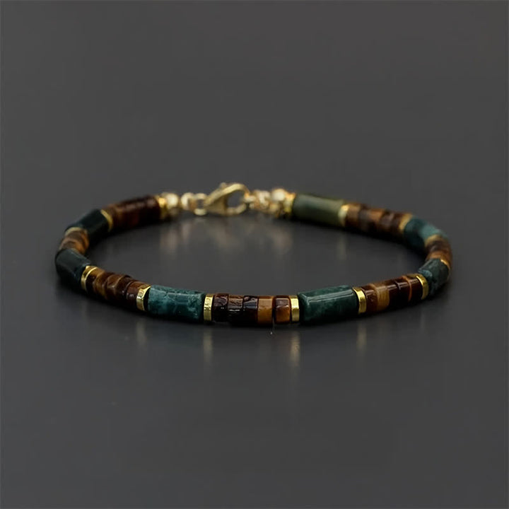 Buddha Stones Lapis Lazuli Indian Agate Tiger Eye Cylindrical Bead Wisdom Bracelet - No Extender Chain(Wrist Circumference: 15-16cm) - image 0