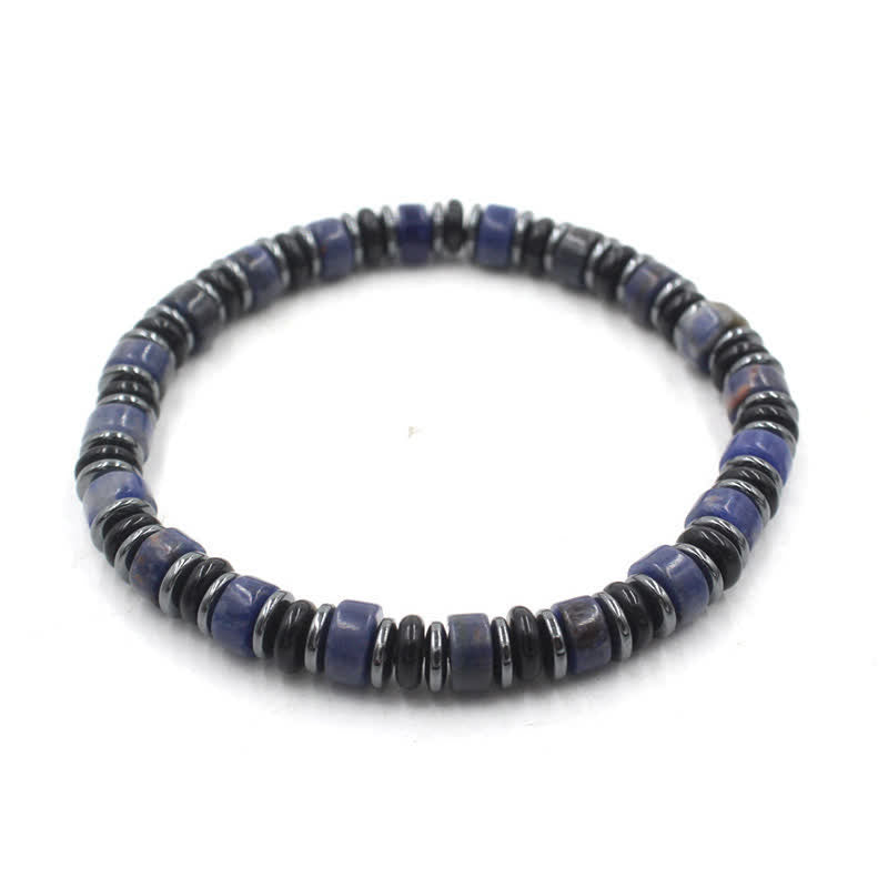 Buddha Stones Black Obsidian Hematite Hand Polished Ethnic Luck Flat Bead Bracelet - Sodalite(Logic ♥ Truth)(Wrist Circumference: 15-16cm) - image 3