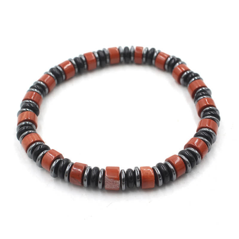 Buddha Stones Black Obsidian Hematite Hand Polished Ethnic Luck Flat Bead Bracelet - Red Jasper(Protection ♥ Wisdom)(Wrist Circumference: 15-16cm) - image 16