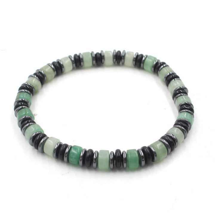 Buddha Stones Black Obsidian Hematite Hand Polished Ethnic Luck Flat Bead Bracelet - Green Aventurine(Luck ♥ Opportunity)(Wrist Circumference: 15-16cm) - image 8