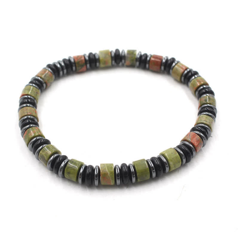 Buddha Stones Black Obsidian Hematite Hand Polished Ethnic Luck Flat Bead Bracelet - Unakite(Balance ♥ Growth)(Wrist Circumference: 15-16cm) - image 12