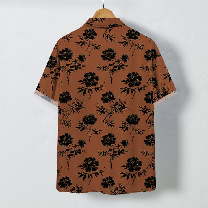 Buddha Stones Tropical Floral Leaf Pattern Buttons Breathable Men's Short Sleeve Shirt - image 1