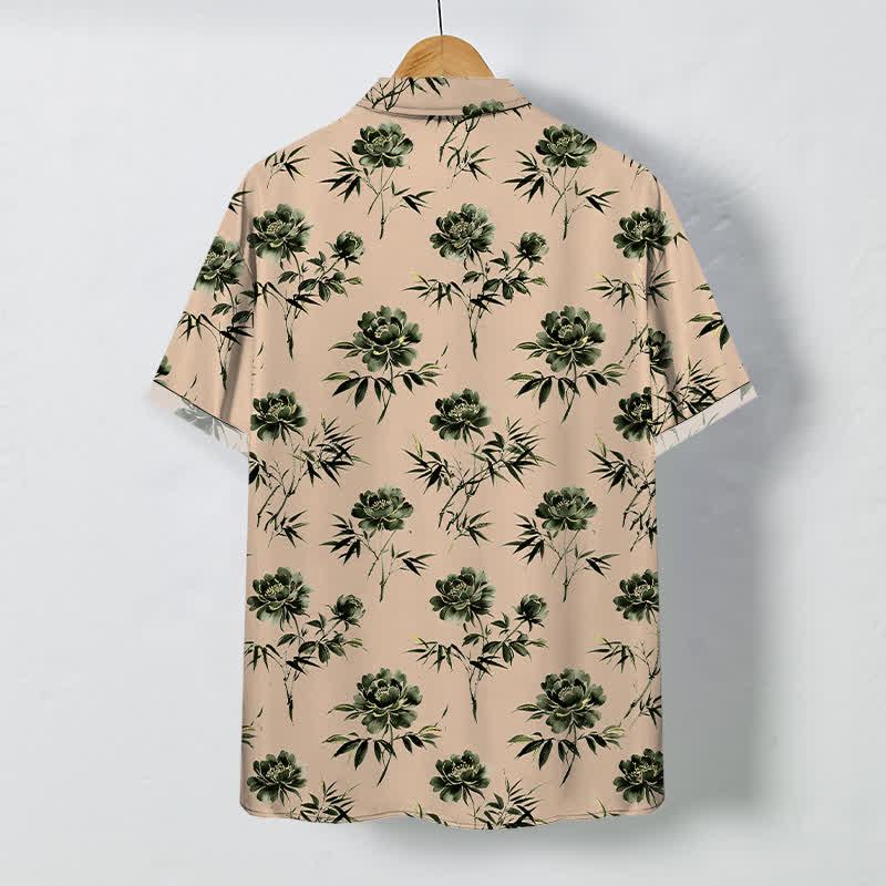 Buddha Stones Tropical Floral Leaf Pattern Buttons Breathable Men's Short Sleeve Shirt - image 11