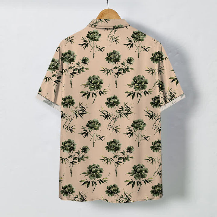 Buddha Stones Tropical Floral Leaf Pattern Buttons Breathable Men's Short Sleeve Shirt - image 11