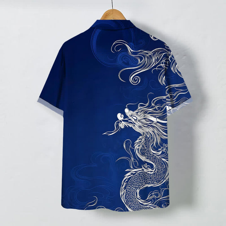 Buddha Stones Oriental Dragon Cloud Pattern Buttons Wrinkle-resistant Men's Short Sleeve Shirt - image 1