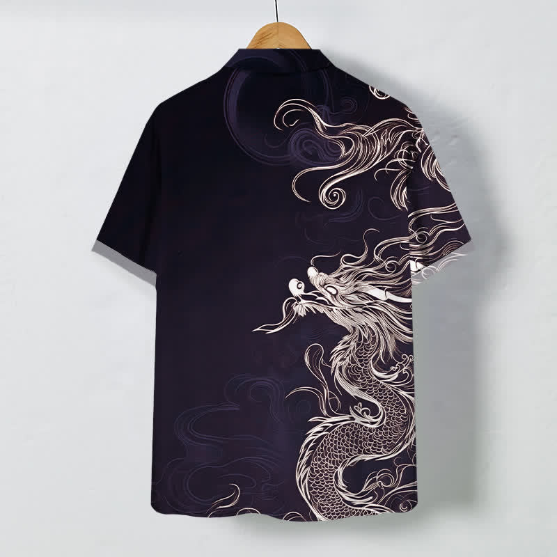 Buddha Stones Oriental Dragon Cloud Pattern Buttons Wrinkle-resistant Men's Short Sleeve Shirt - image 8