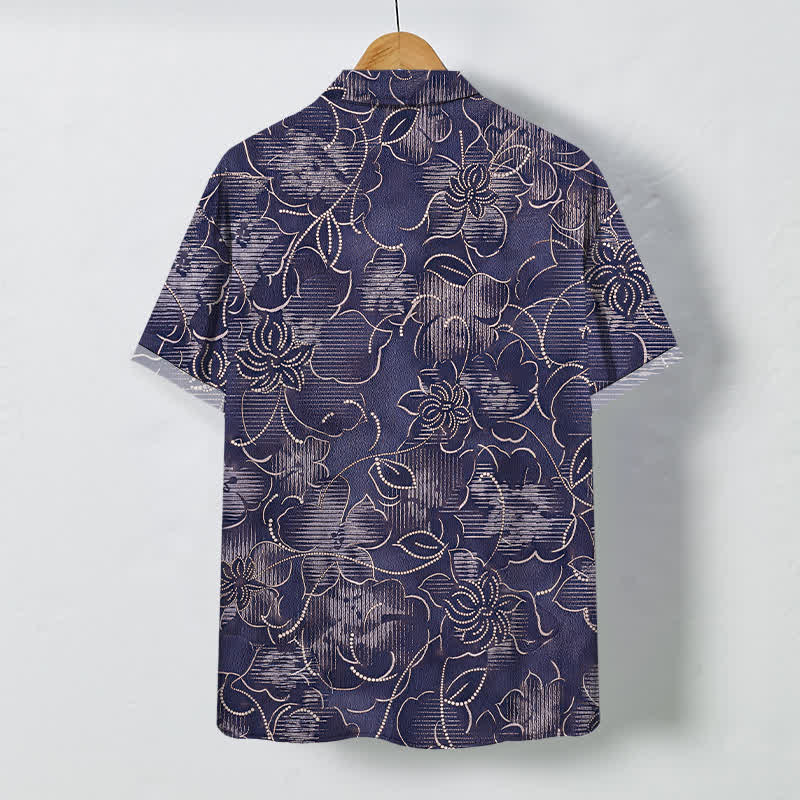 Buddha Stones Indigo Floral Vine Pattern Buttons Wrinkle-resistant Men's Short Sleeve Shirt - image 6