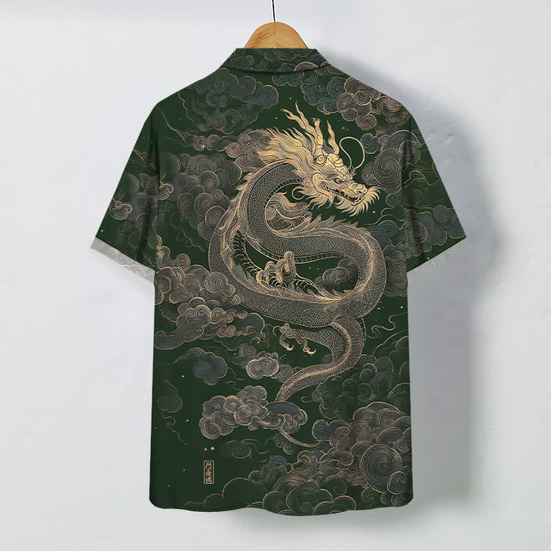 Buddha Stones Golden Dragon Cloud Pattern Buttons Wrinkle-resistant Men's Short Sleeve Shirt - image 6