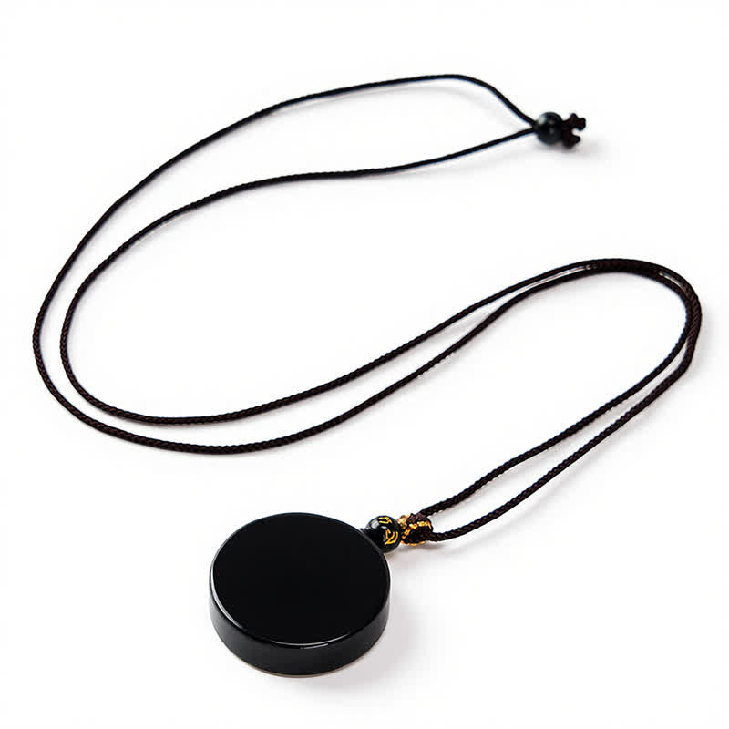 Buddha Stones Black Obsidian Round Shape Protection Braided Rope Necklace - image 1