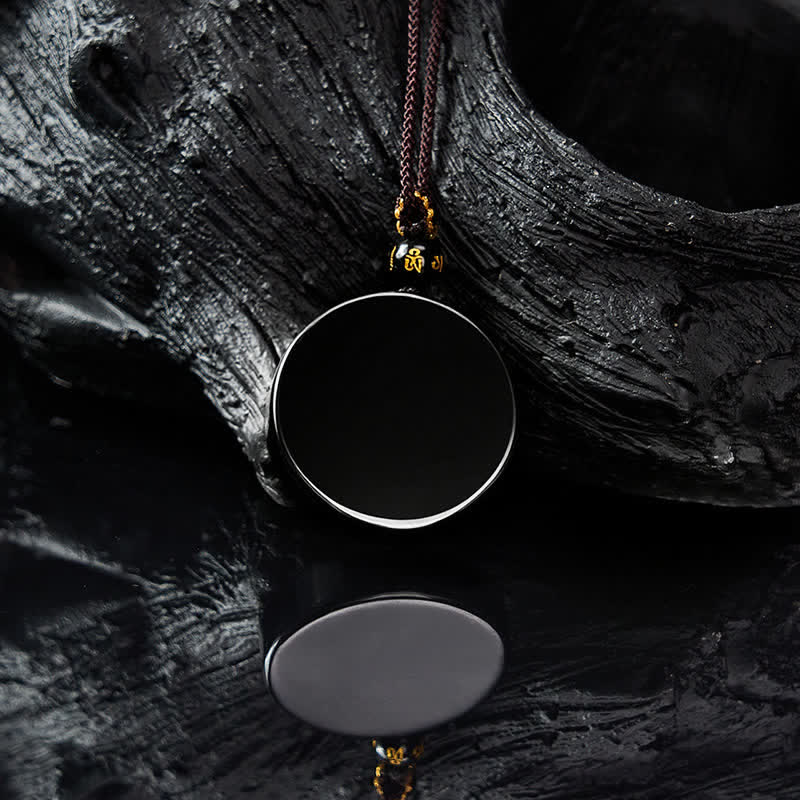 Buddha Stones Black Obsidian Round Shape Protection Braided Rope Necklace - image 3