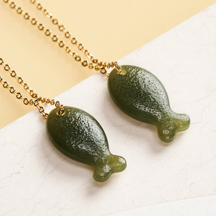 Buddha Stones Jade Little Fish Luck Hand Carved Pendant Necklace - image 3