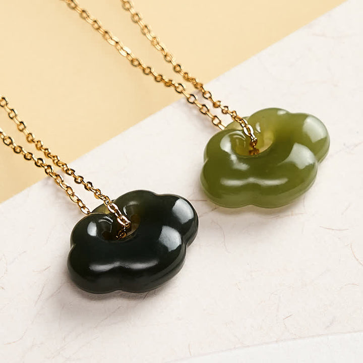 Buddha Stones Jade Auspicious Cloud Lock Luck Vintage Pendant Necklace - image 4