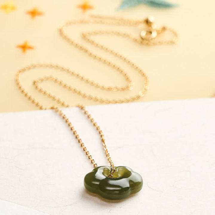 Buddha Stones Jade Auspicious Cloud Lock Luck Vintage Pendant Necklace - image 2