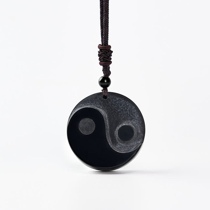 Buddha Stones Black Obsidian Yin Yang Balance Round Pendant Necklace - image 8