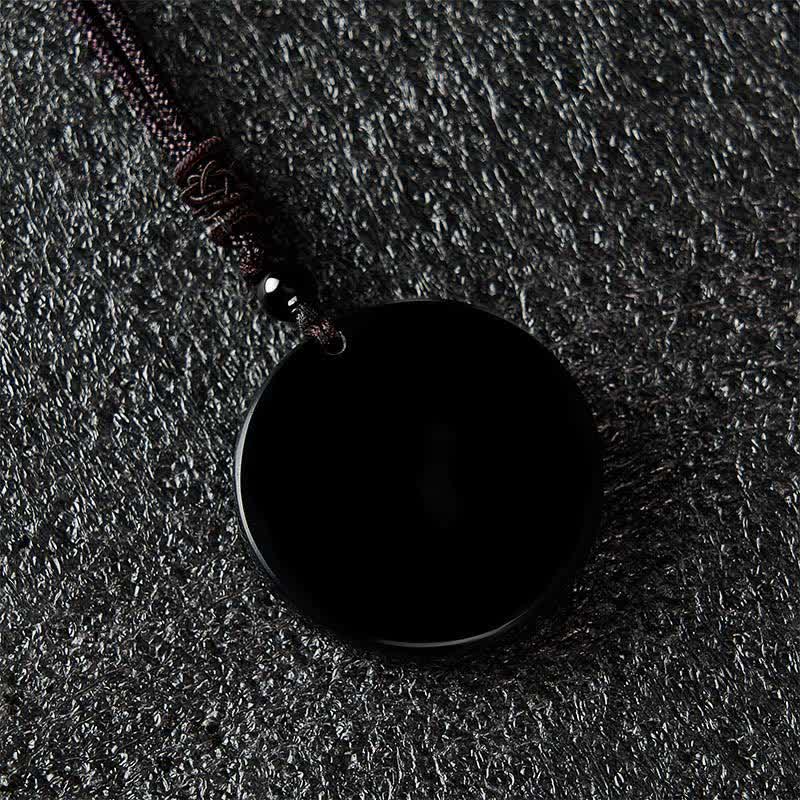Buddha Stones Black Obsidian Yin Yang Balance Round Pendant Necklace - image 2