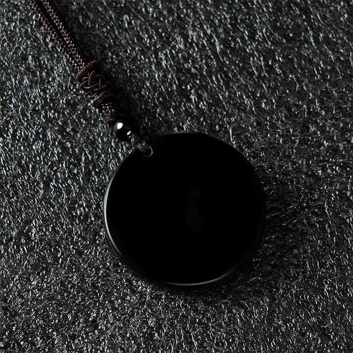 Buddha Stones Black Obsidian Yin Yang Balance Round Pendant Necklace - image 2