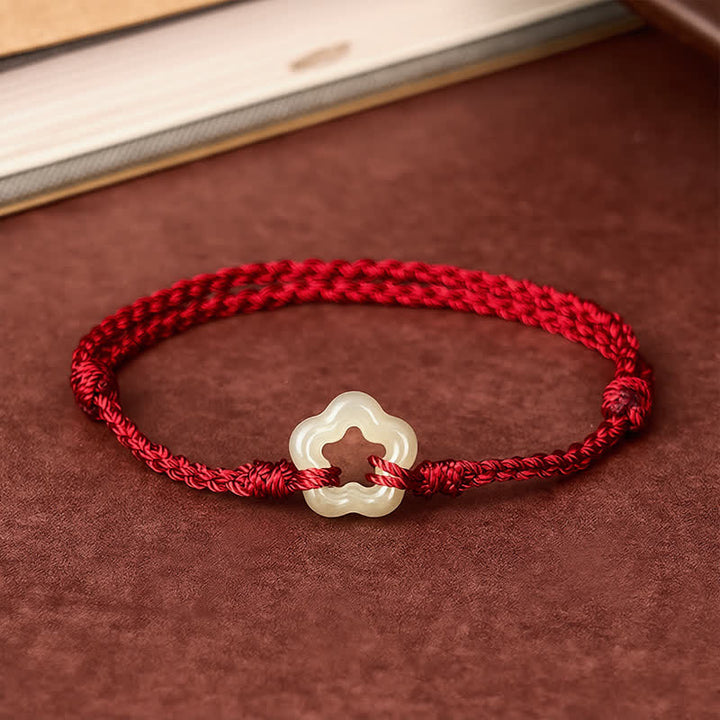 Buddha Stones Hetian Jade Plum Bossom Luck Red String Bracelet - image 1