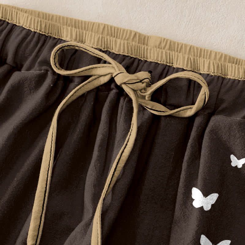 Buddha Stones Pure Cotton White Butterfly Pattern Women's Elastic Waist Pants With Pockets - image 9