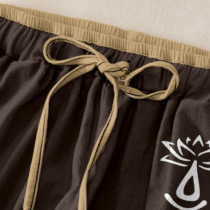 Buddha Stones Pure Cotton Sacred Om Lotus Pattern Women's Elastic Waist Pants With Pockets - image 1