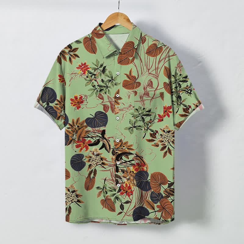 Buddha Stones Tropical Floral Leaf Pattern Buttons Breathable Men's Short Sleeve Shirt - PaleGreen - US/UK/AU48，EU58 (4XL) - image 5