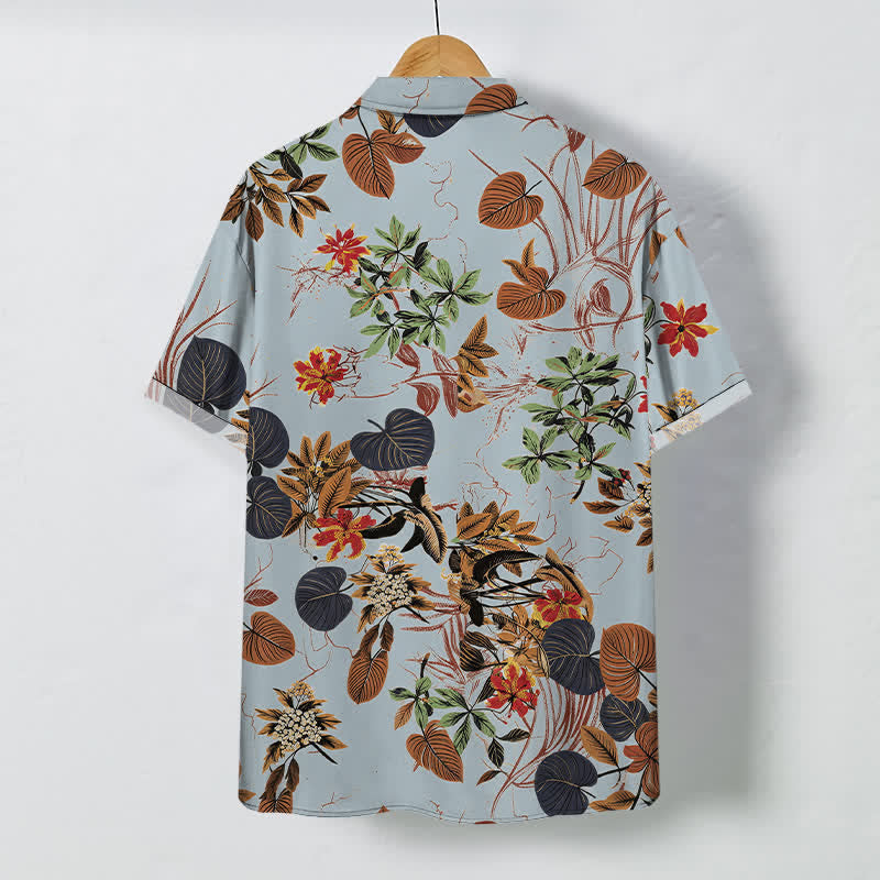 Buddha Stones Tropical Floral Leaf Pattern Buttons Breathable Men's Short Sleeve Shirt - image 8
