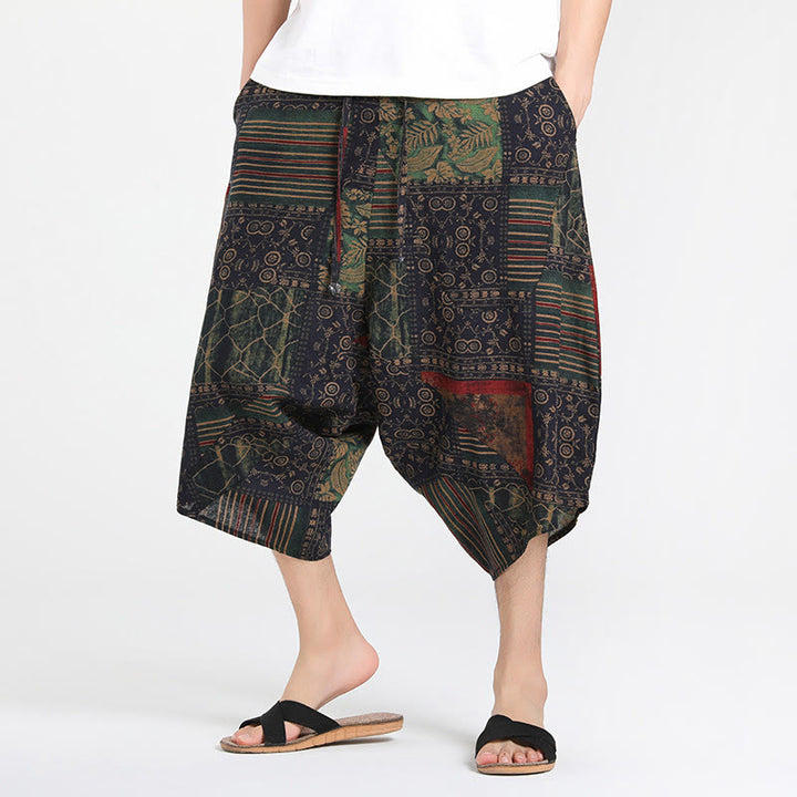 Buddha Stones Summer Boho Casual Drawstring Abstract Geometry Capri Pants Men's Harem Pants With Pocket - DarkSeaGreen - US/UK/AU46，EU56 (5XL) - image 8