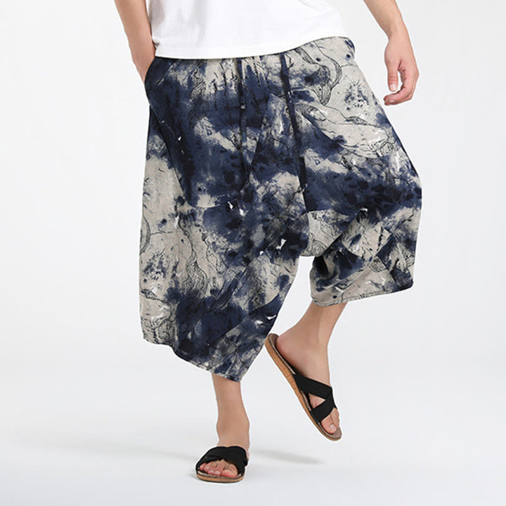 Buddha Stones Summer Boho Casual Drawstring Abstract Geometry Capri Pants Men's Harem Pants With Pocket - image 37