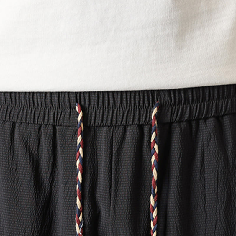 Buddha Stones Summer Tang Style Casual Drawstring Bamboo Print Half Pants Men's Straight Leg Pants With Pocket - image 5
