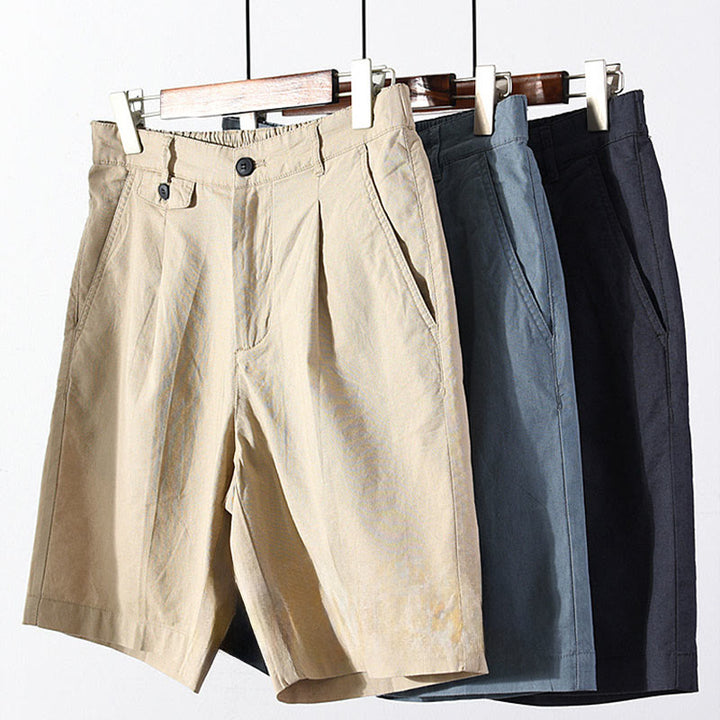 Buddha Stones Spring Summer Casual Minimalist Button Zipper Solid Cotton Linen Men's Shorts With Pocket - image 21
