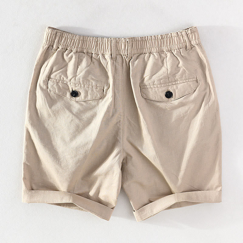 Buddha Stones Spring Summer Casual Minimalist Button Zipper Solid Cotton Linen Men's Shorts With Pocket - image 1