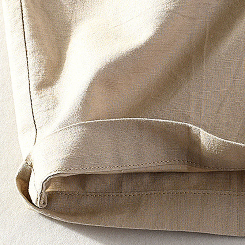 Buddha Stones Spring Summer Casual Minimalist Button Zipper Solid Cotton Linen Men's Shorts With Pocket - image 7