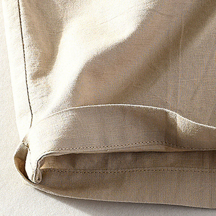 Buddha Stones Spring Summer Casual Minimalist Button Zipper Solid Cotton Linen Men's Shorts With Pocket - image 7