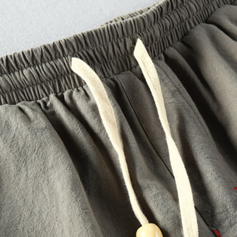 Buddha Stones Summer Casual Minimalist Drawstring Solid Cotton Linen Men's Shorts With Pockets - image 15