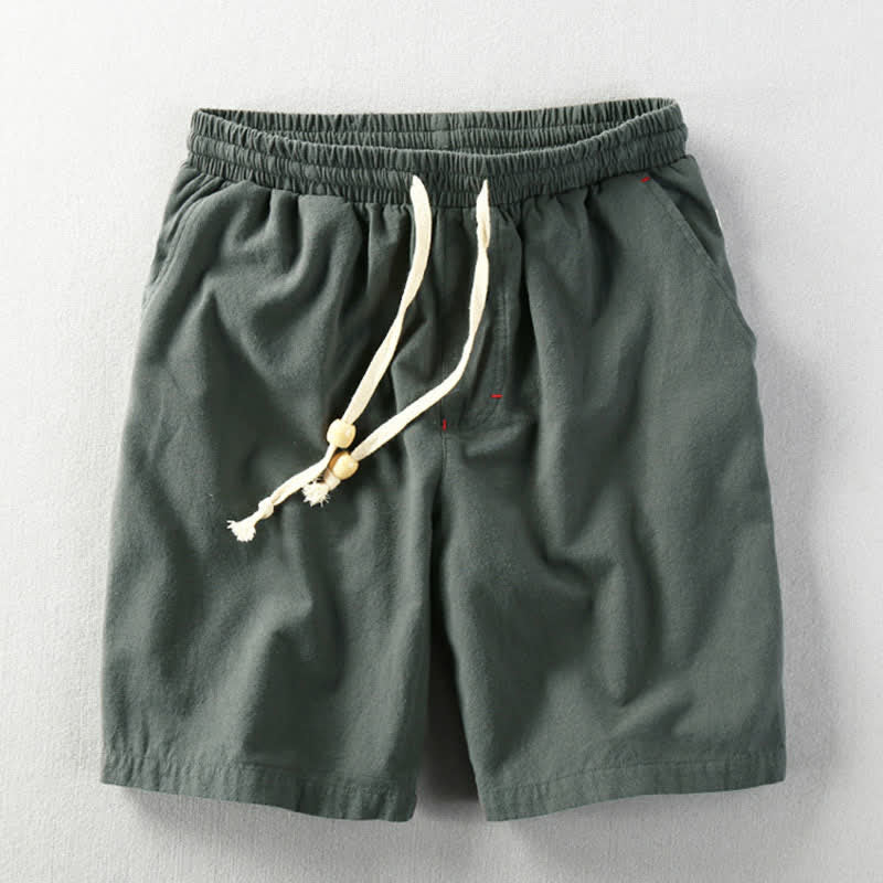 Buddha Stones Summer Casual Minimalist Drawstring Solid Cotton Linen Men's Shorts With Pockets - DarkGreen - US/UK/AU48，EU58 (6XL) - image 16