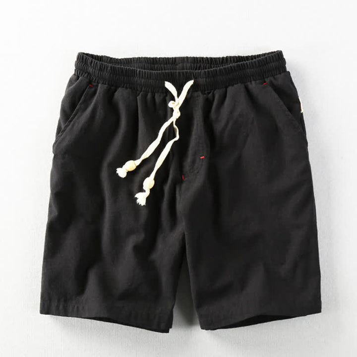 Buddha Stones Summer Casual Minimalist Drawstring Solid Cotton Linen Men's Shorts With Pockets - Black - US/UK/AU48，EU58 (6XL) - image 8