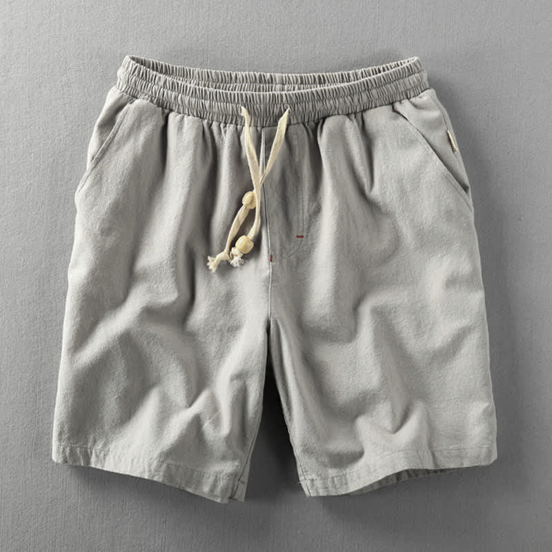 Buddha Stones Summer Casual Minimalist Drawstring Solid Cotton Linen Men's Shorts With Pockets - LightGray - US/UK/AU48，EU58 (6XL) - image 0