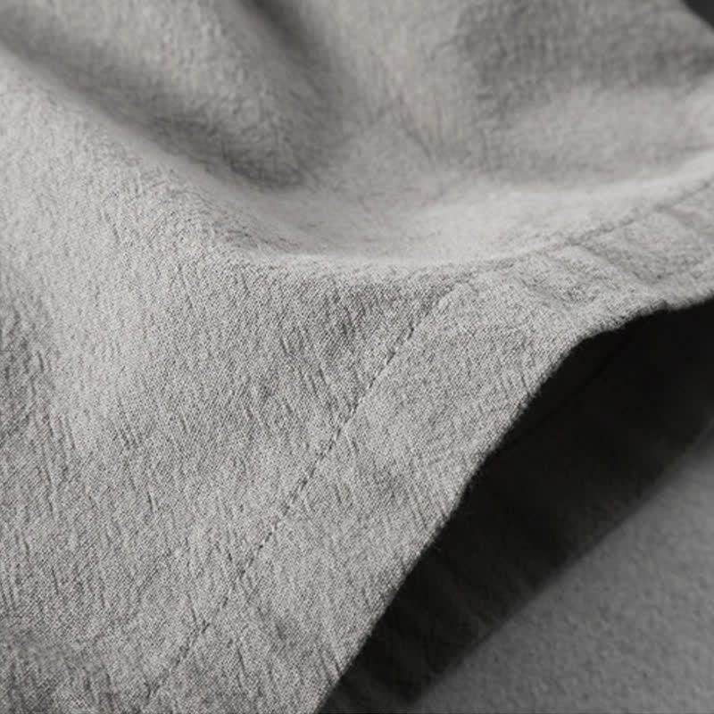 Buddha Stones Summer Casual Minimalist Drawstring Solid Cotton Linen Men's Shorts With Pockets - image 7