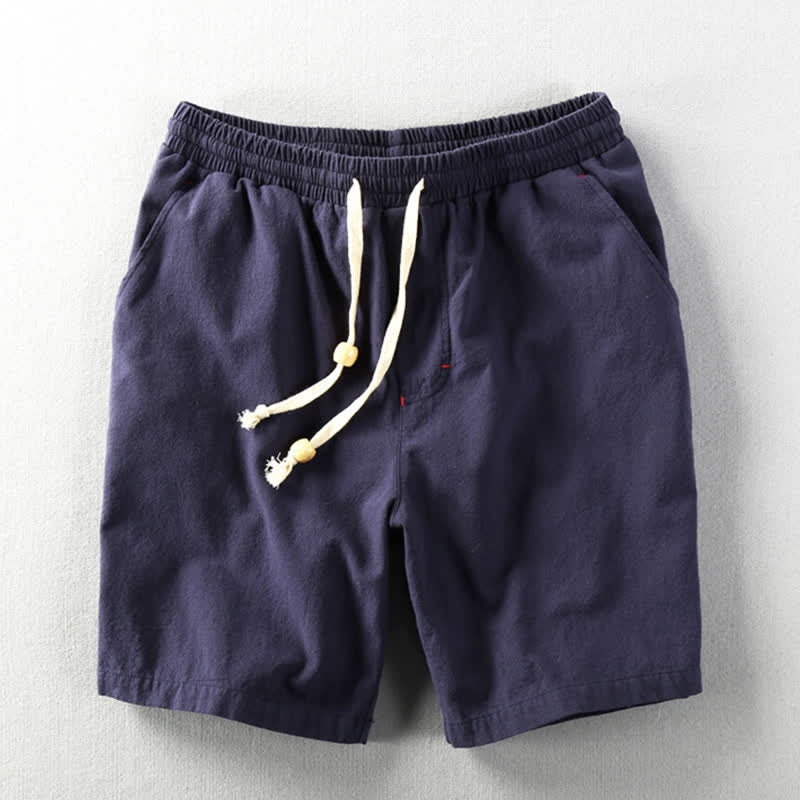 Buddha Stones Summer Casual Minimalist Drawstring Solid Cotton Linen Men's Shorts With Pockets - image 10