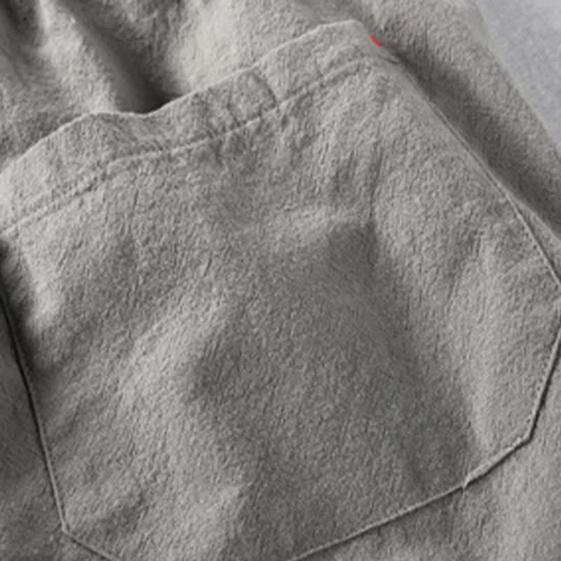 Buddha Stones Summer Casual Minimalist Drawstring Solid Cotton Linen Men's Shorts With Pockets - image 6