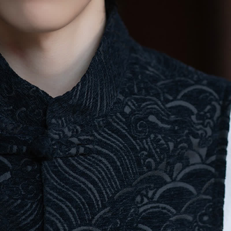 Buddha Stones Fall Tang Style Vintage Mandarin Collar Frog Button Abstract Jacquard Men's Sleeveless Shirts - image 10