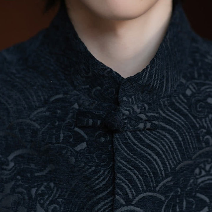 Buddha Stones Fall Tang Style Vintage Mandarin Collar Frog Button Abstract Jacquard Men's Sleeveless Shirts - image 9